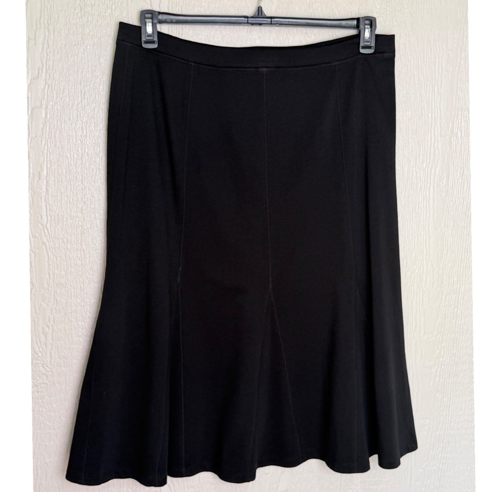 JM Collection Black Gored Midi Skirt XL Stretch Professional Pull On Flare
